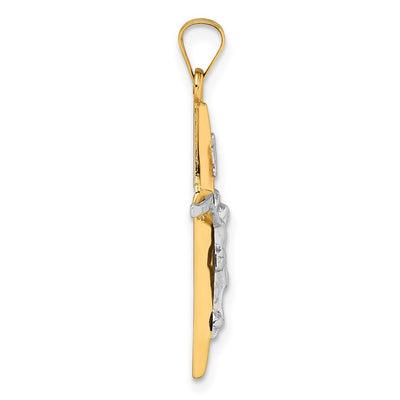 14K with White Rhodium Polished Inri Crucifix Cross Pendant, 32.6 x 17.6mm