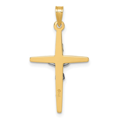 14K with White Rhodium Polished Inri Crucifix Cross Pendant, 32.6 x 17.6mm
