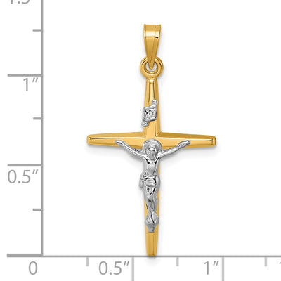 14K with White Rhodium Polished Inri Crucifix Cross Pendant, 32.6 x 17.6mm