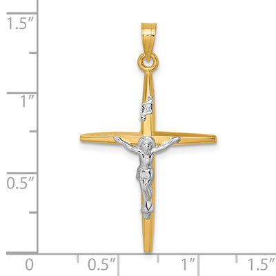 14K with White Rhodium Polished Inri Crucifix Cross Pendant, 31.2 x 17.2mm