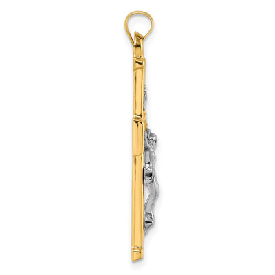 14K With White Rhodium Polished And Textured Inri Crucifix Cross Pendant14K Yellow Rhodium, 39.7 x 23.2mm