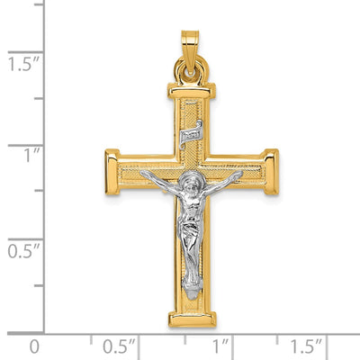 14K With White Rhodium Polished And Textured Inri Crucifix Cross Pendant14K Yellow Rhodium, 39.7 x 23.2mm