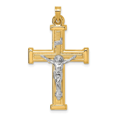 14K With White Rhodium Polished And Textured Inri Crucifix Cross Pendant14K Yellow Rhodium, 39.7 x 23.2mm