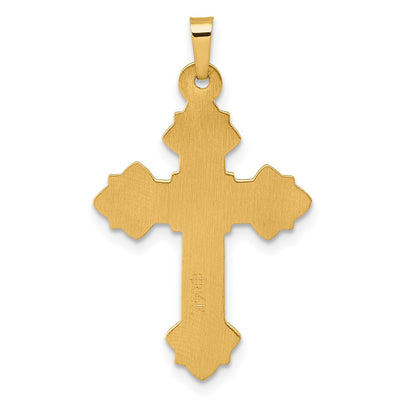 14K with White Rhodium Polished Fleur de Lis Inri Crucifix Cross Pendant, 36.3 x 20.3mm