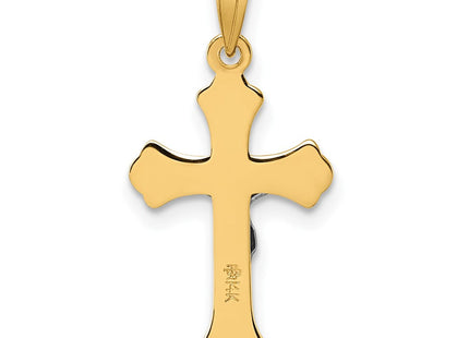 14k with White Rhodium Polished Fleur de Lis INRI Crucifix Cross Pendant (Style XR2184)