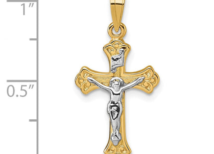 14k with White Rhodium Polished Fleur de Lis INRI Crucifix Cross Pendant (Style XR2184)
