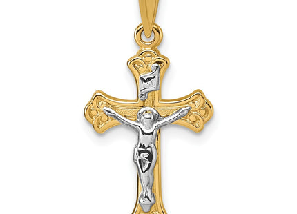 14k with White Rhodium Polished Fleur de Lis INRI Crucifix Cross Pendant (Style XR2184)