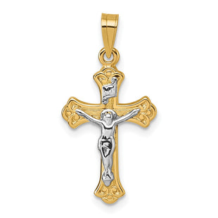 14k with White Rhodium Polished Fleur de Lis INRI Crucifix Cross Pendant (Style XR2184)