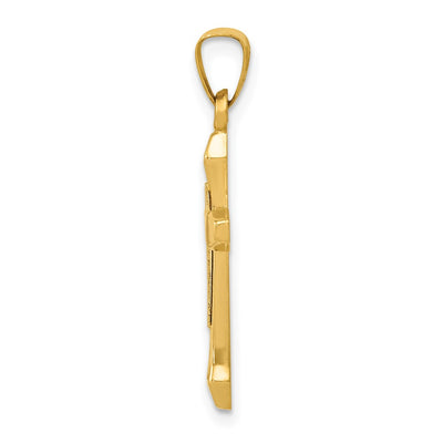 14K Yellow Gold w/ Rhodium Hollow Cross Pendant