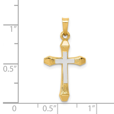 14K Yellow Gold w/ Rhodium Hollow Cross Pendant