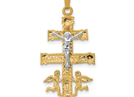 14k Two-tone Cara Vaca Crucifix Pendant, 34 x 15mm