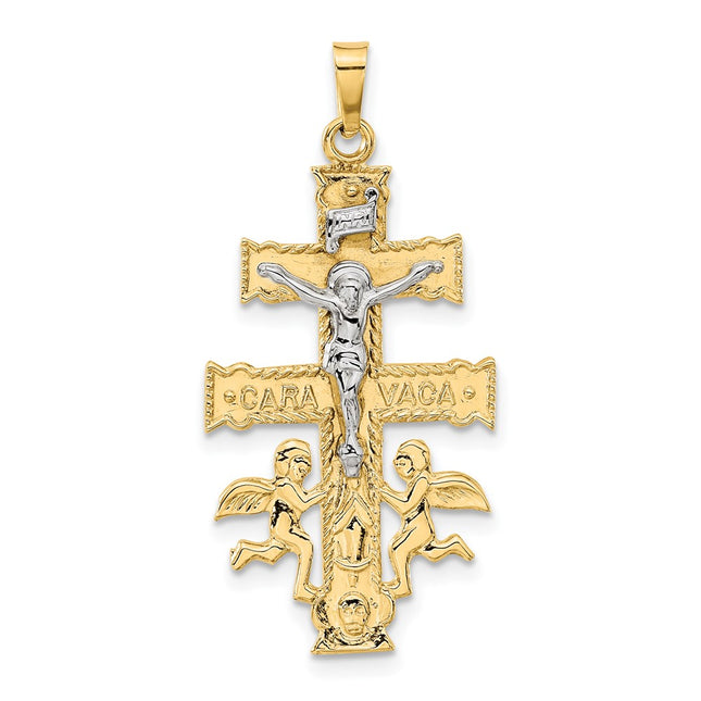 14k Two-tone Cara Vaca Crucifix Pendant, 38 x 19mm