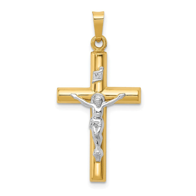 14k Two-tone Inri Hollow Crucifix Pendant, 33 x 17mm