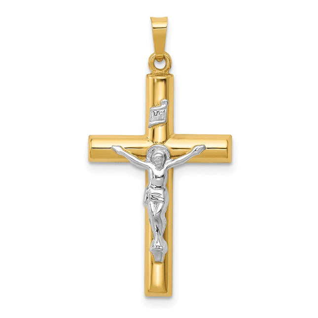 14k Two-tone Inri Hollow Crucifix Pendant, 39 x 20mm
