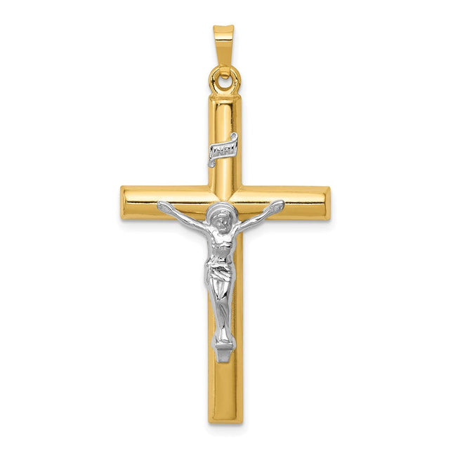 14k Two-tone Inri Hollow Crucifix Pendant, 44 x 25mm