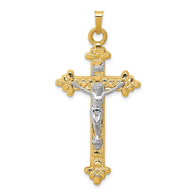 14k Two-tone Inri Hollow Crucifix Pendant, 45 x 22mm