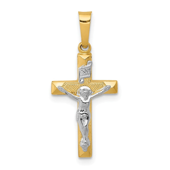 14k Two-tone Inri Hollow Crucifix Pendant, 25 x 12mm (R309)