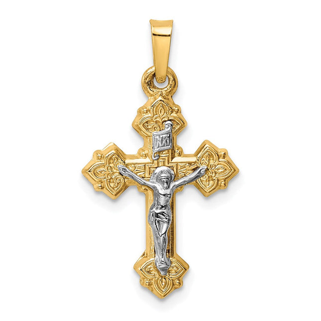 14k Two-tone Inri Hollow Crucifix Pendant, 28 x 15mm