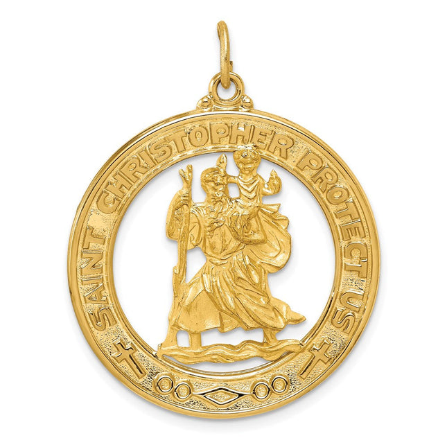 14k Saint Christopher Medal Pendant, 38 x 30mm