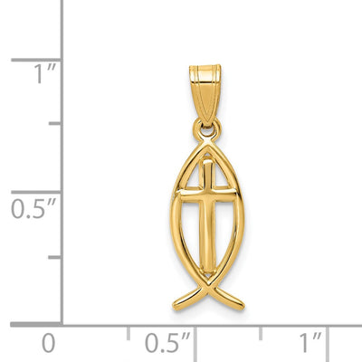 14K Ichthus Fish Pendant, 25 x 8mm