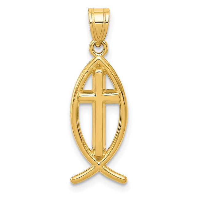 14k Ichthus Fish Pendant, 26 x 9mm