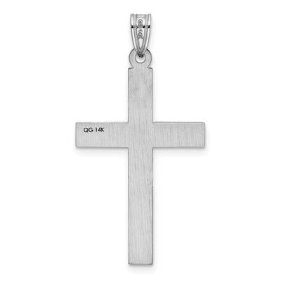 14K White Laser Etched Cross Charm, 37 x 20mm