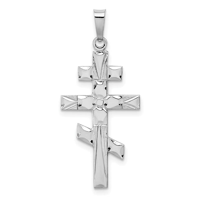 14k White Gold Eastern Orthodox Cross Pendant, 34 x 15mm