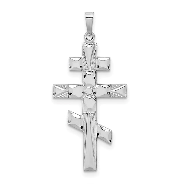 14k White Gold Eastern Orthodox Cross Pendant, 41 x 19mm
