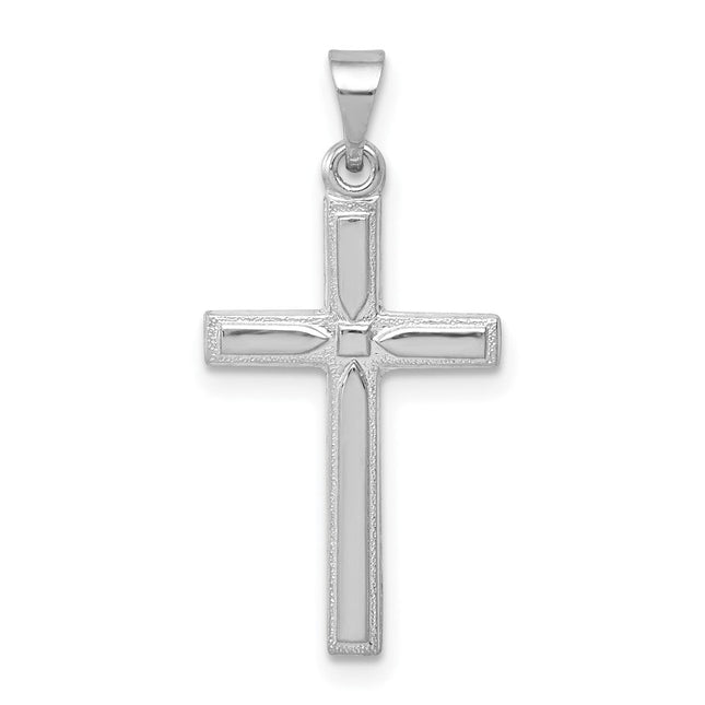 14k White Gold Hollow Cross Pendant, 24 x 12mm