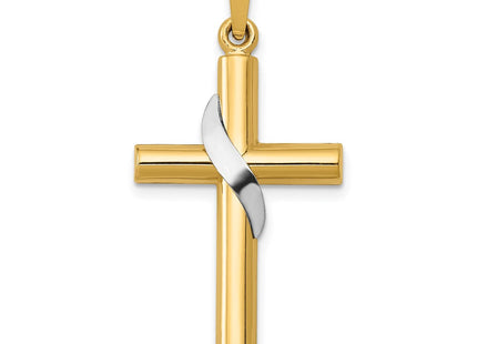 14K Two-Tone Hollow Cross w/Drape Charm (Style XR562)
