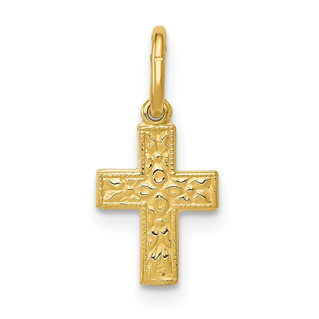 14K Floral Cross Charm, 15 x 13mm