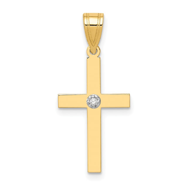 14k Polished .. Diamond Cross Pendant, 25 x 11.5mm