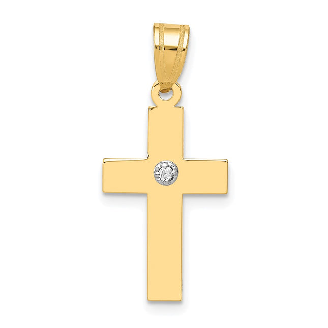 14k Polished .. Diamond Cross Pendant, 25 x 12mm