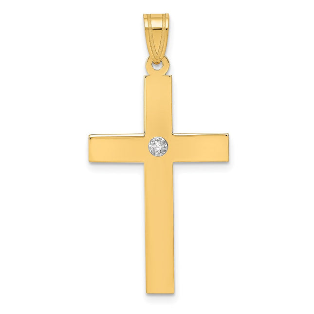 14k Polished .. Diamond Cross Pendant, 36 x 18mm