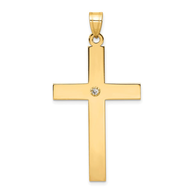 14k Polished .. Diamond Cross Pendant, 50 x 25mm
