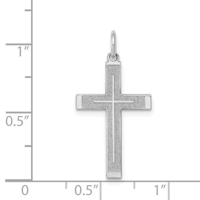 14K White Gold Laser Designed Cross Pendant, 26 x 13mm (R945)