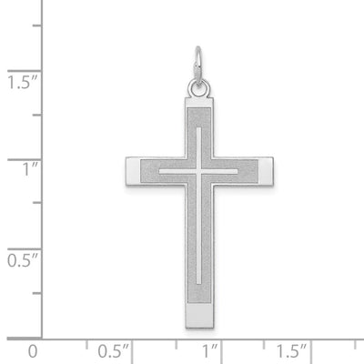14K White Gold Laser Designed Cross Pendant, 40 x 22mm (R947)