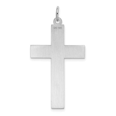 14K White Gold Laser Designed Cross Pendant, 41 x 22mm