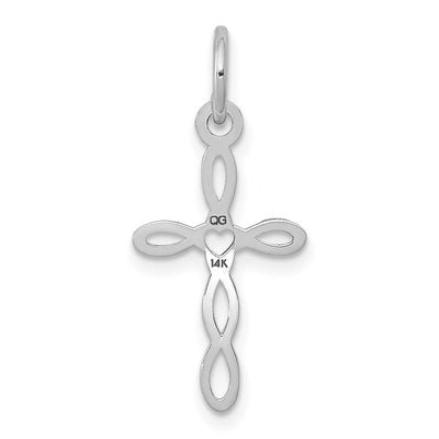 14K White Gold Loop w/Center Heart Cross Pendant