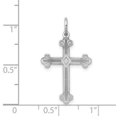 14K White Gold Laser Designed Cross Pendant, 25 x 16mm