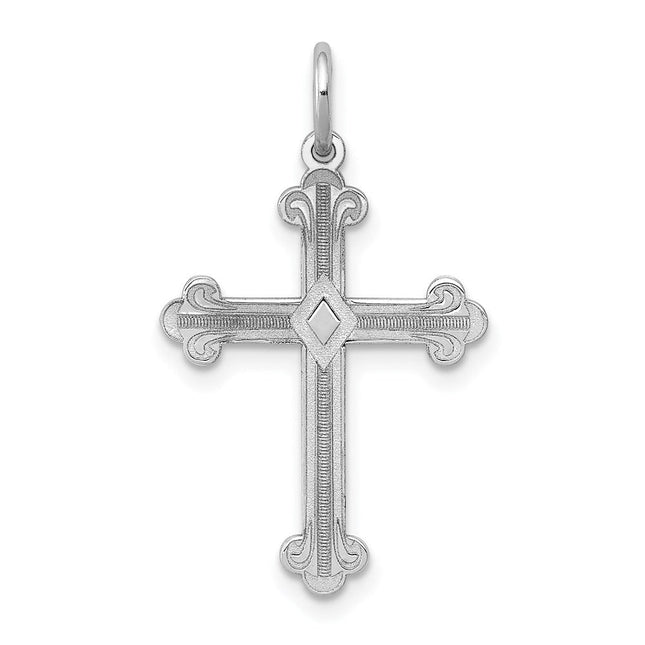 14K White Gold Laser Designed Cross Pendant, 25 x 16mm