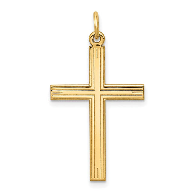 14K Laser Designed Cross Pendant, 32 x 17mm