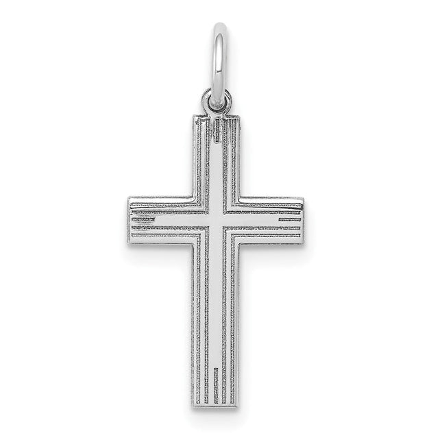 14K White Gold Laser Designed Cross Pendant, 22 x 11mm