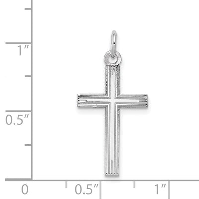 14K White Gold Laser Designed Cross Pendant, 26 x 13mm