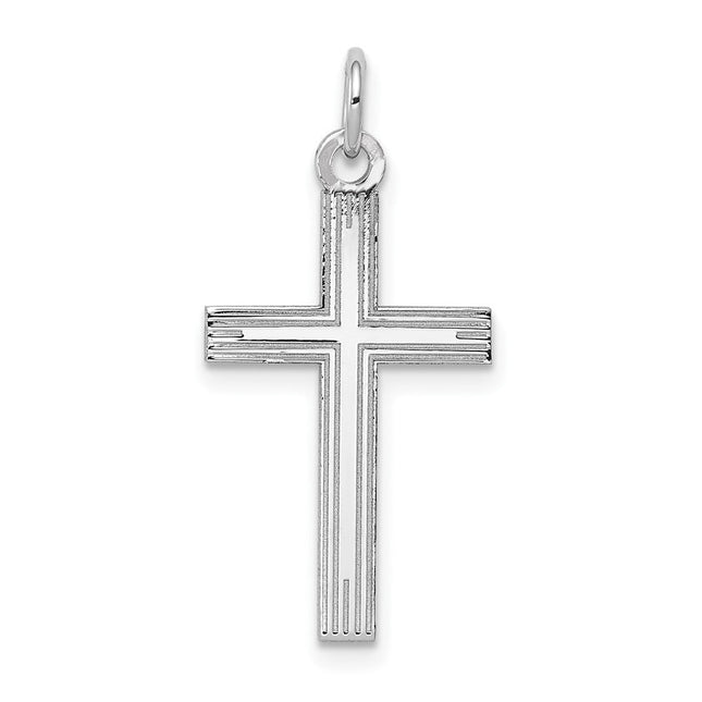 14K White Gold Laser Designed Cross Pendant, 26 x 13mm