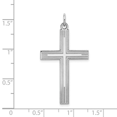 14K White Gold Laser Designed Cross Pendant, 39 x 22mm