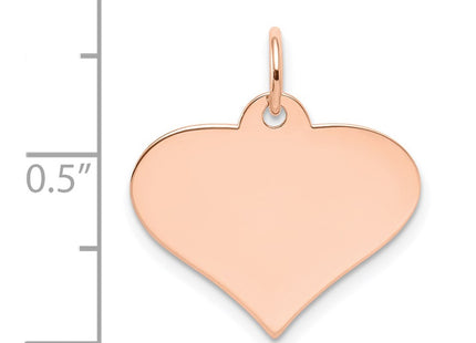 14K Rose Gold Plain .018 Gauge Engraveable Heart Disc Charm, 21 x 19mm