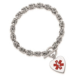 Sterling Silver RH-pltd Engraveable Enamel Heart Medical ID Bracelet view