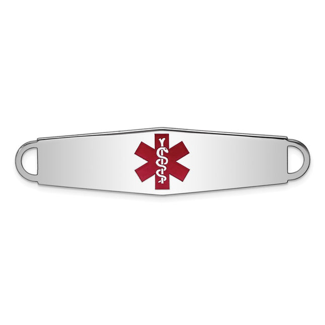 Sterling Silver Rhodium-plated Medical ID Plate, 57 x 13mm