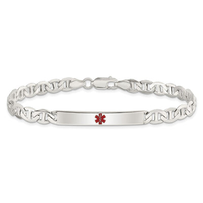 Sterling Silver Polished Medical Anchor Link ID Bracelet, 7.5 x 5mm